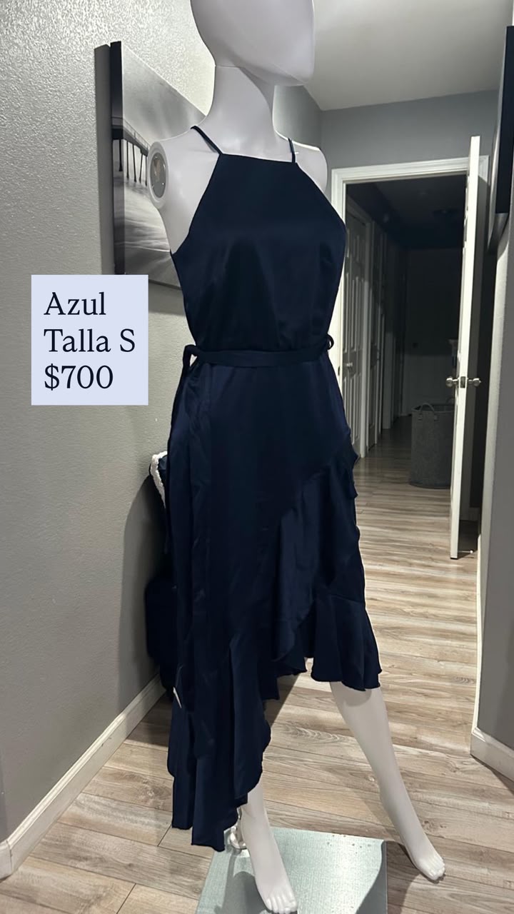 Vestido Azul Marino de Satín — vestido importado