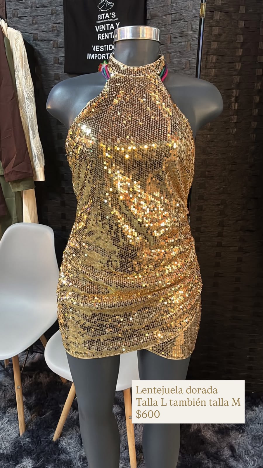 Vestido Dorado de Lentejuela — vestido importado