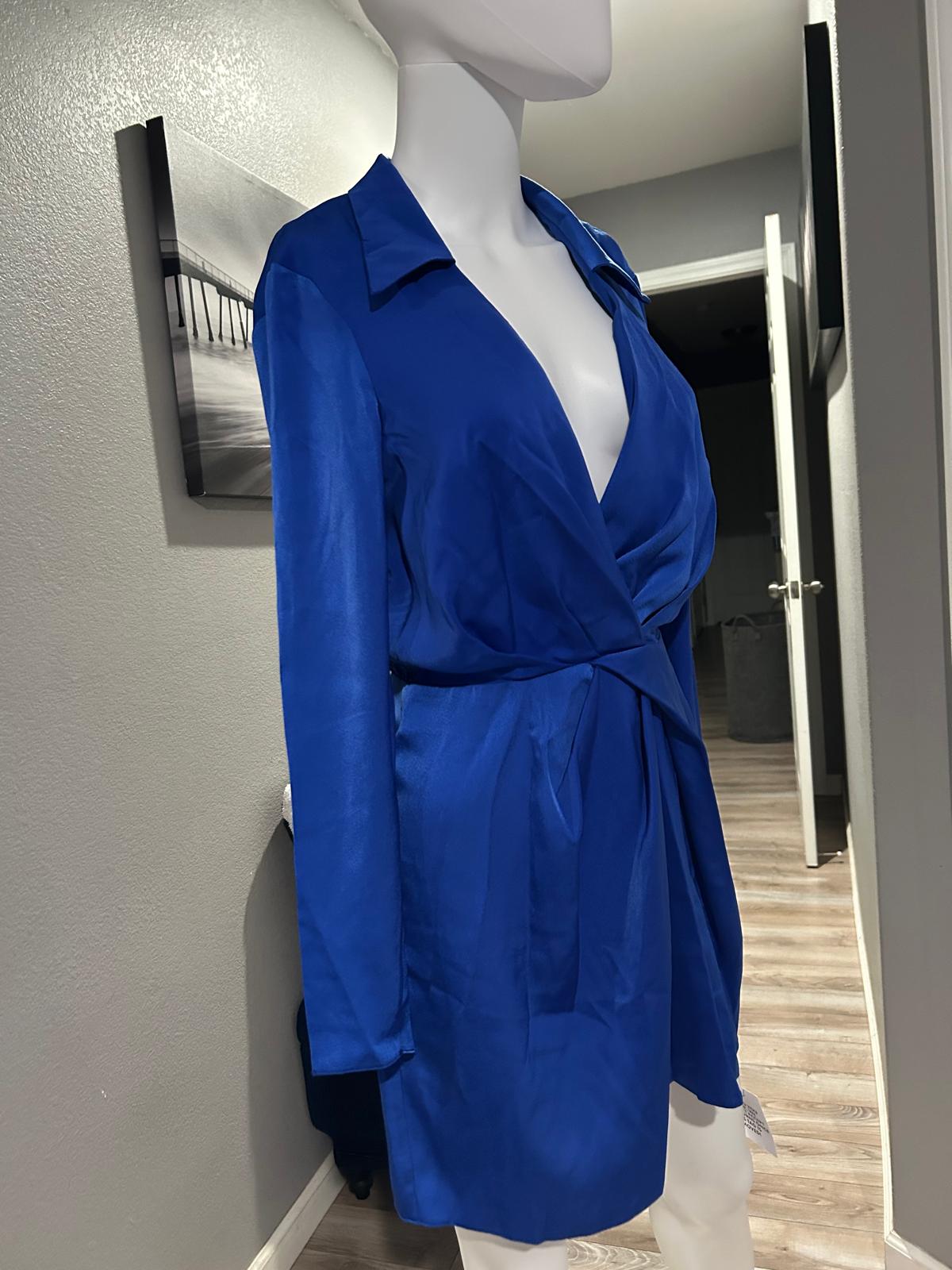 Vestido Camisero Azul Rey de Satín — vestido importado