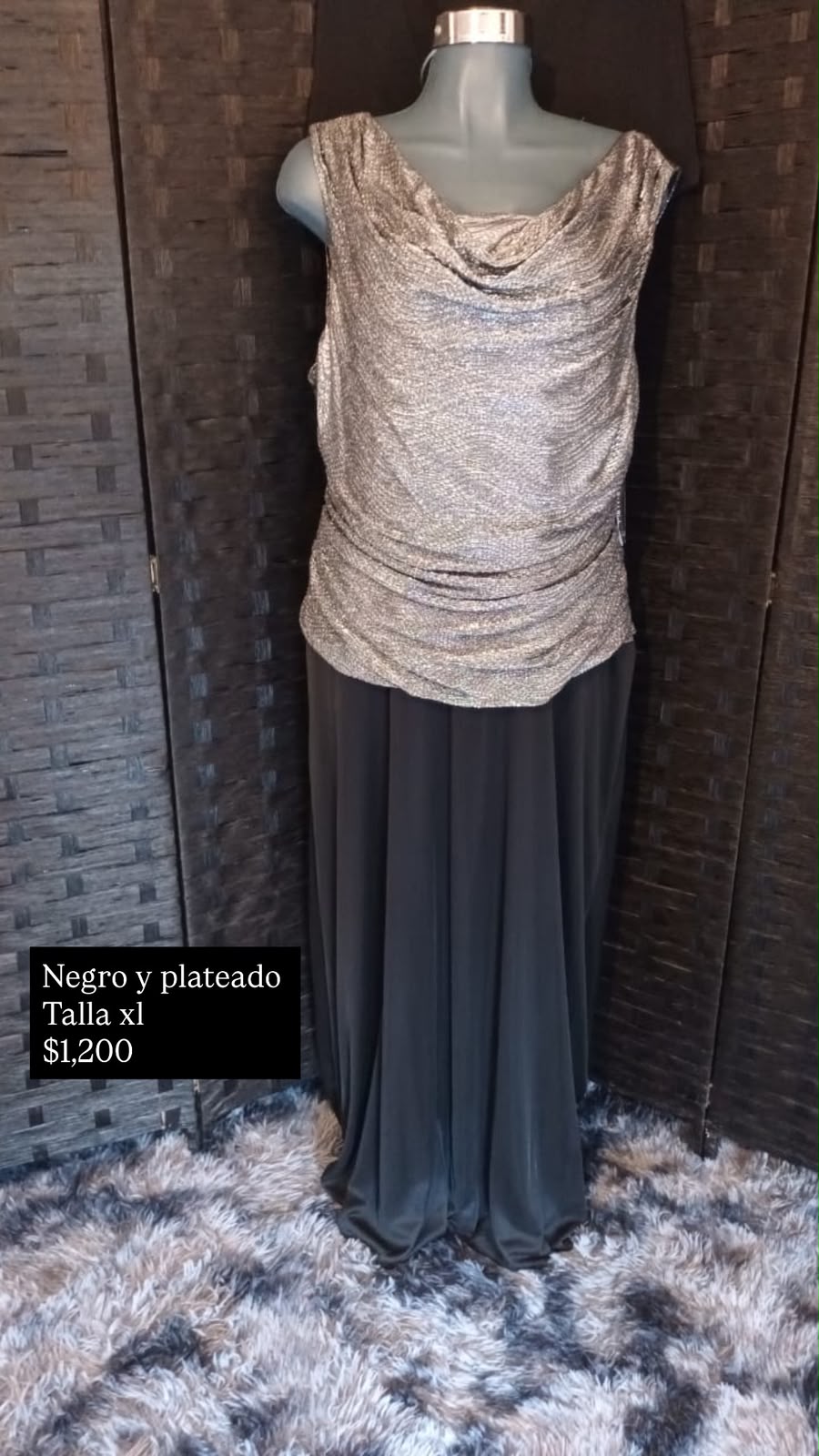 Vestido Negro y Plateado Largo — vestido importado