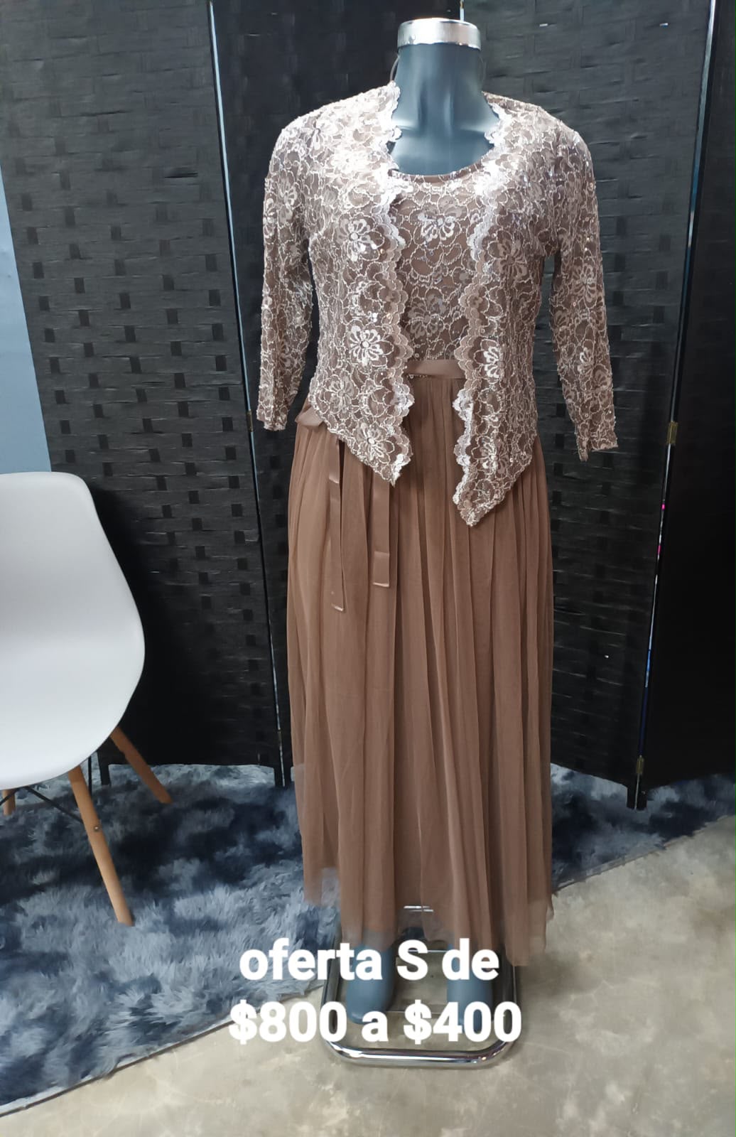 Conjunto Café de Encaje y Tul — vestido importado