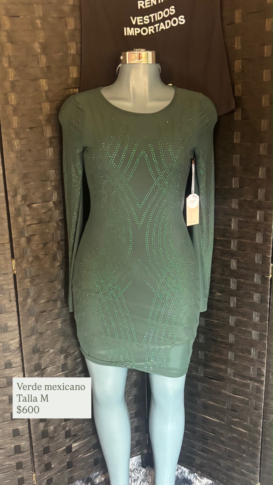 Vestido Verde Mexicano con Pedrería — vestido importado