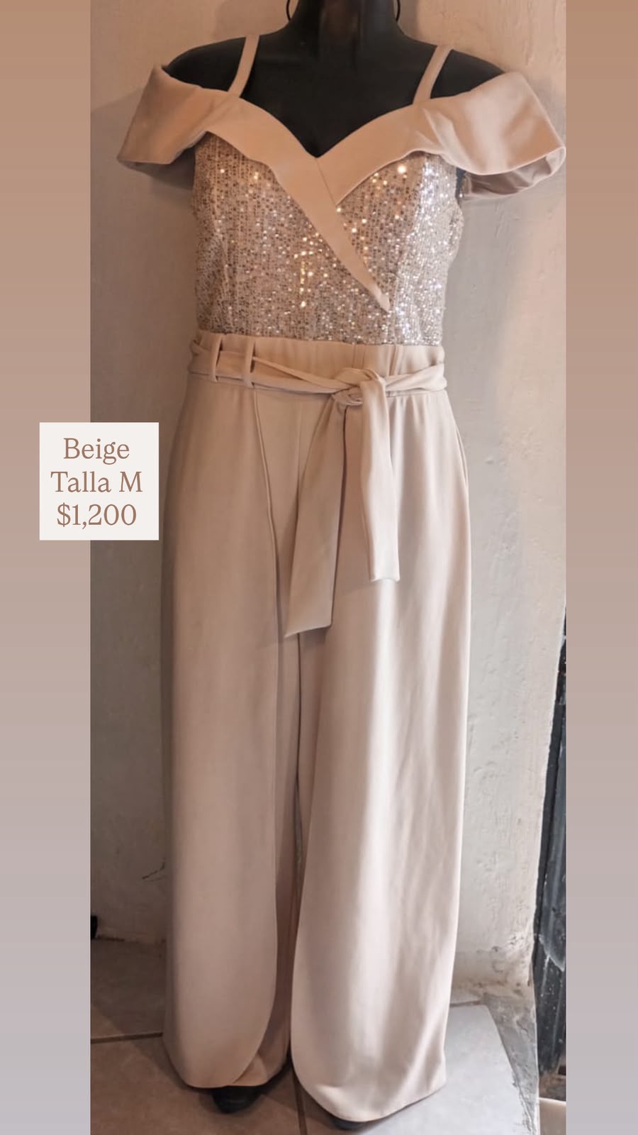 Palazzo Beige de Lentejuela — vestido importado