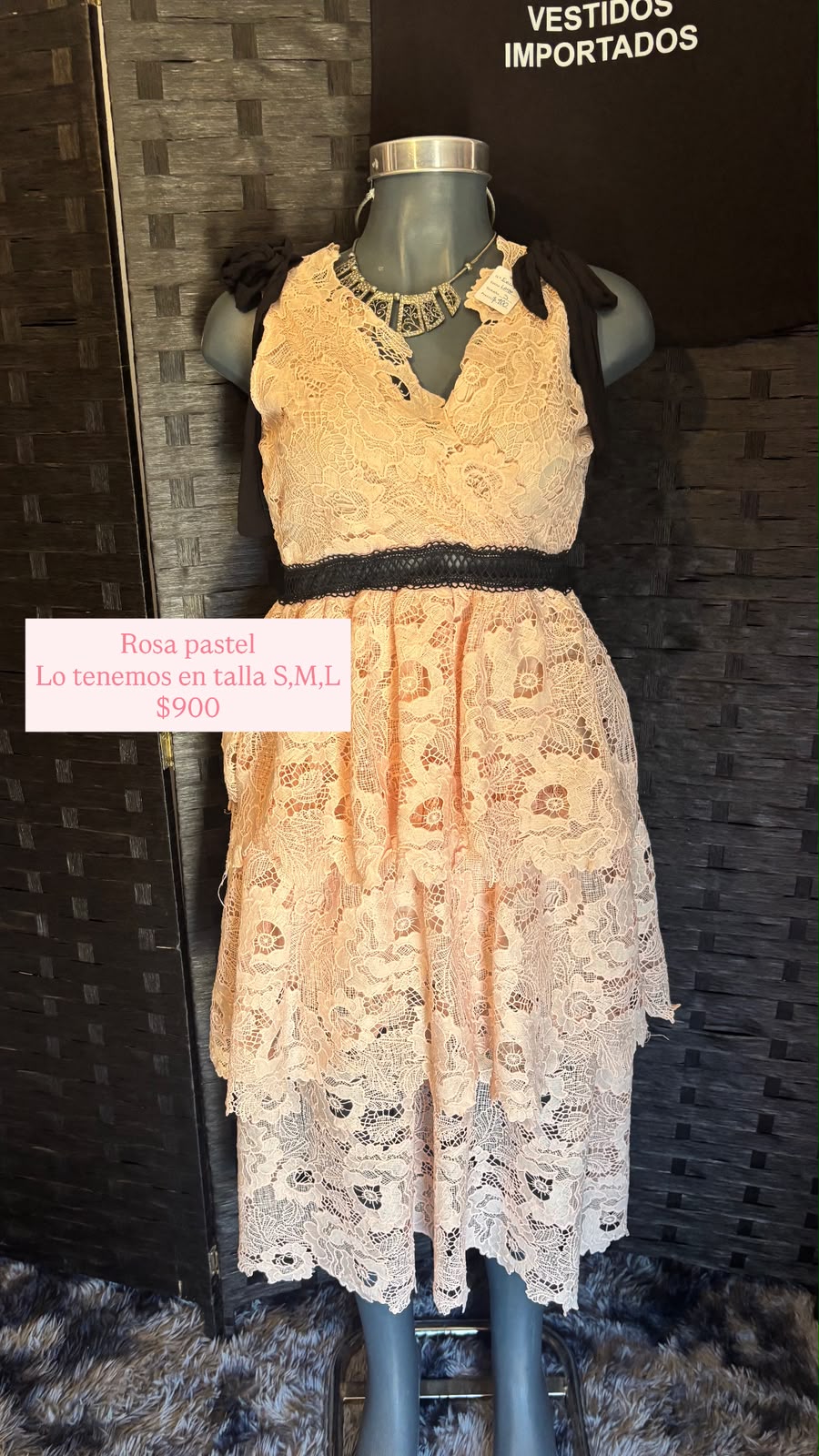 Vestido Rosa Pastel de Encaje — vestido importado