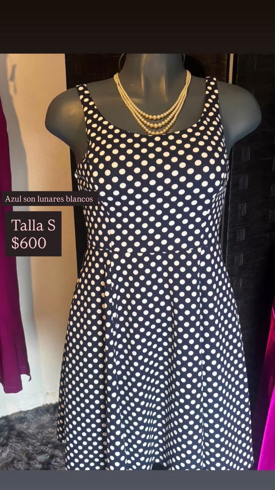 Vestido Azul con Lunares Blancos — vestido importado