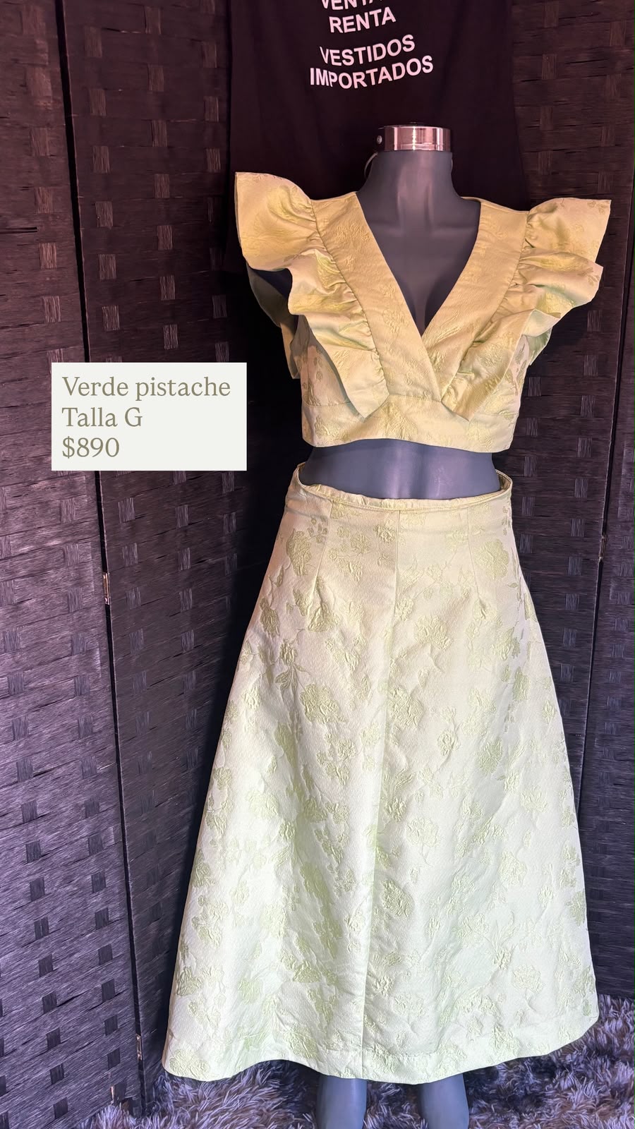 Conjunto Verde Pistache Brocado — vestido importado