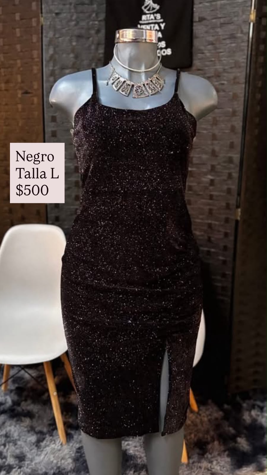 Vestido Negro Glitter Corto — vestido importado