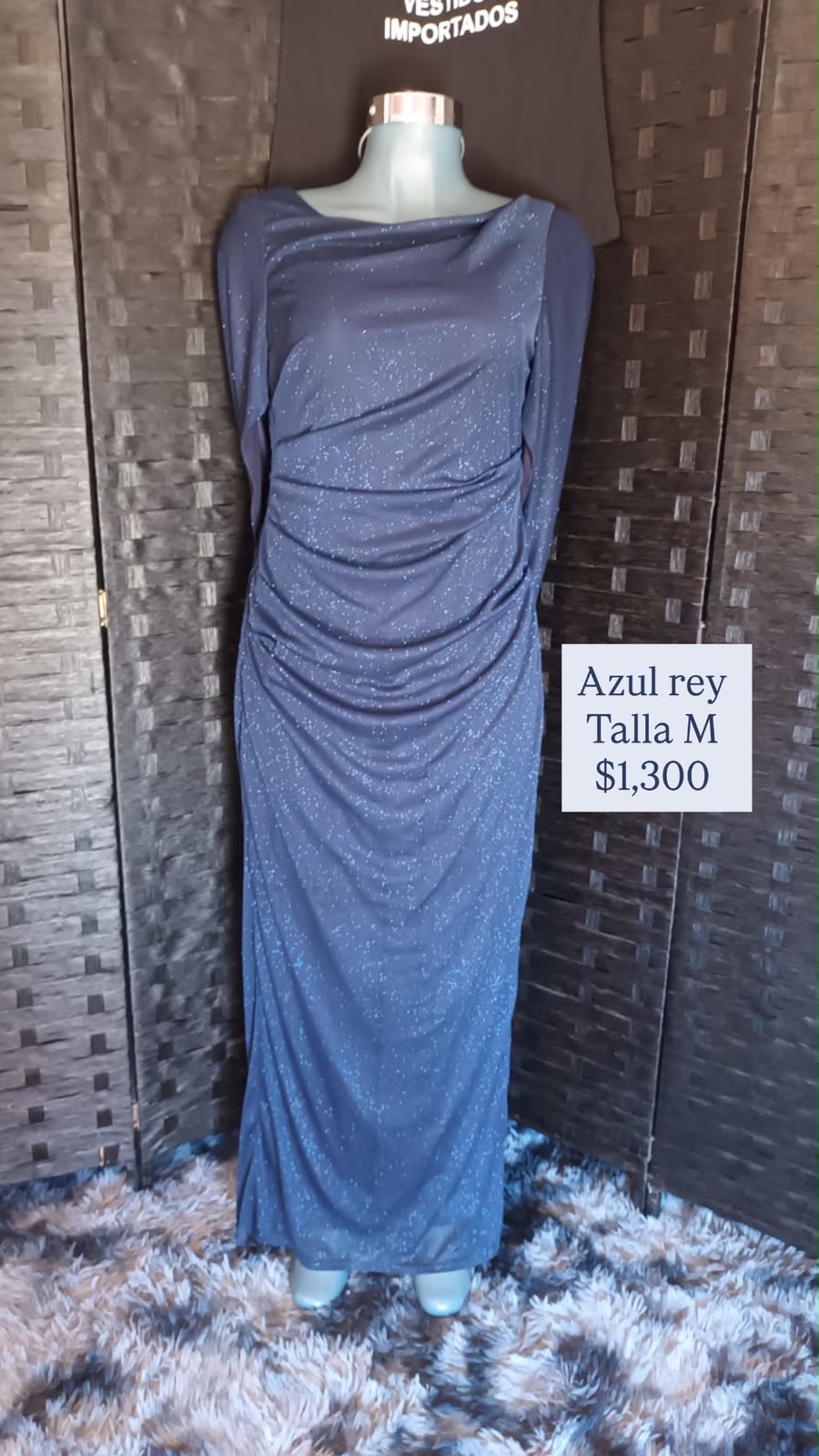 Vestido Azul Rey Glitter Drapeado — vestido importado