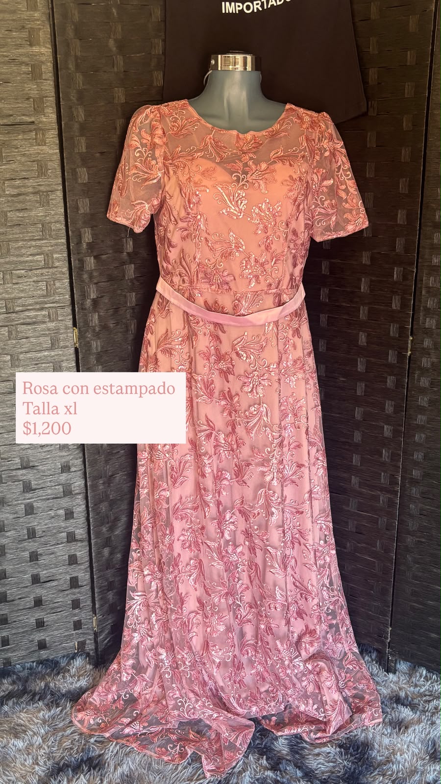 Vestido Rosa con Bordado — vestido importado