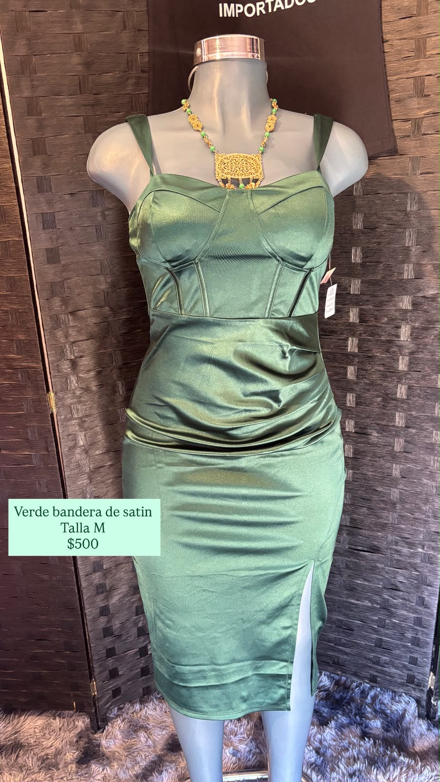 Vestido Verde Bandera de Satín — vestido importado