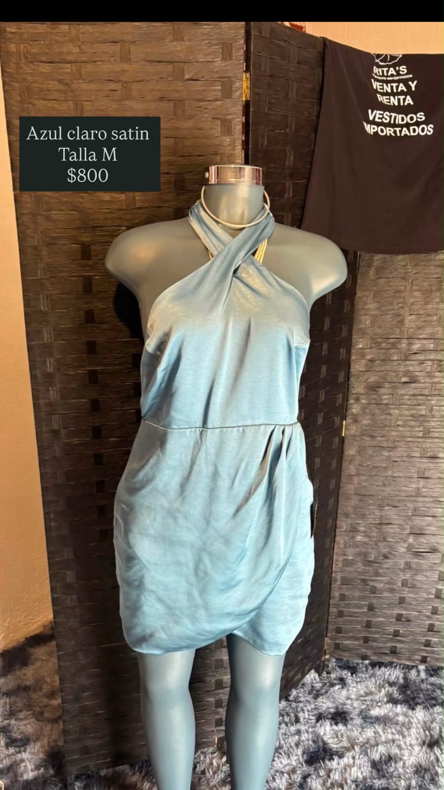 Vestido Azul Claro de Satín — vestido importado
