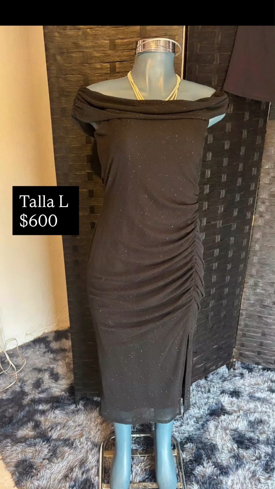 Vestido Café con Brillos — vestido importado