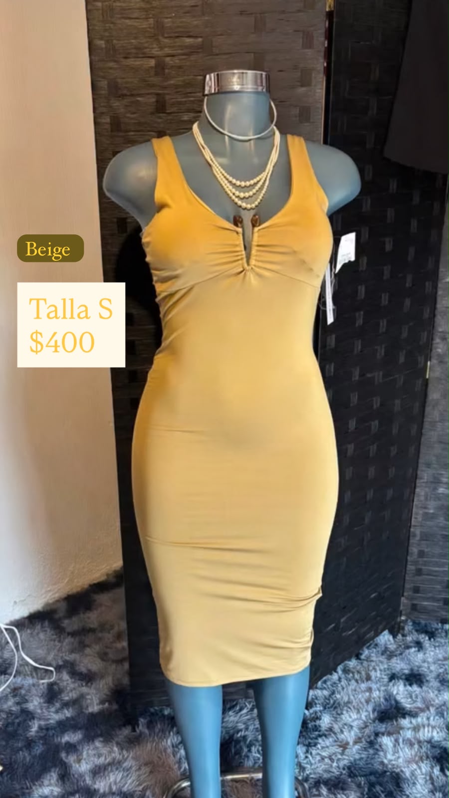 Vestido Beige Ceñido — vestido importado