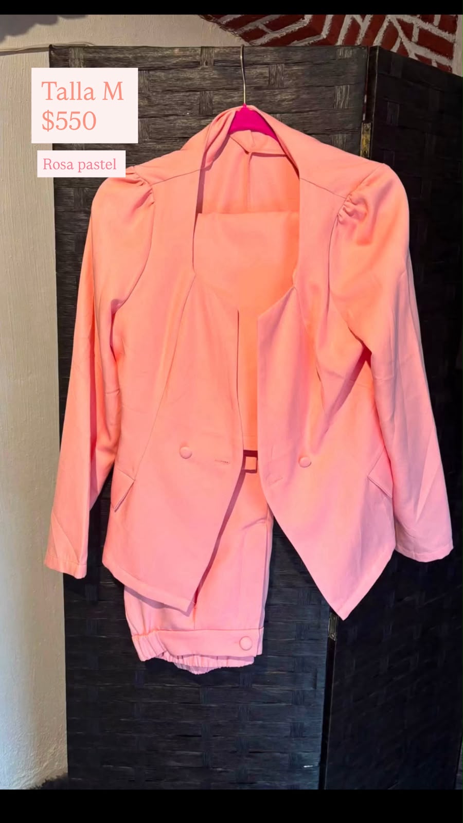 Conjunto Rosa Pastel Saco y Short — vestido importado