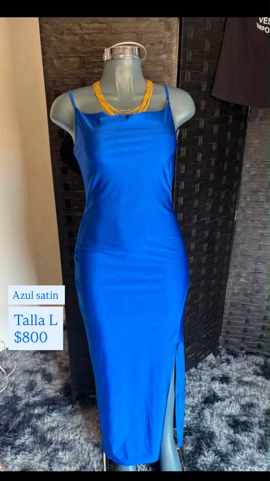 Vestido Azul Satín Largo — vestido importado