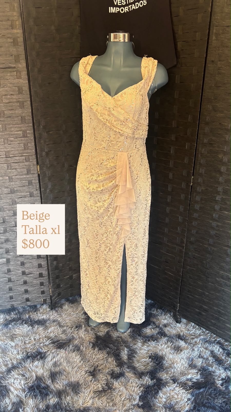 Vestido Beige de Encaje Largo — vestido importado