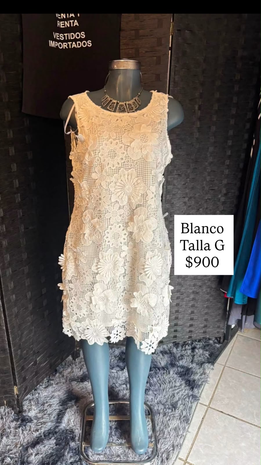 Vestido Blanco de Encaje con Flores — vestido importado