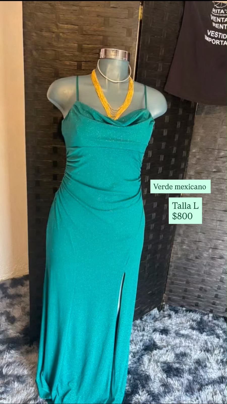 Vestido Verde Mexicano con Brillos — vestido importado