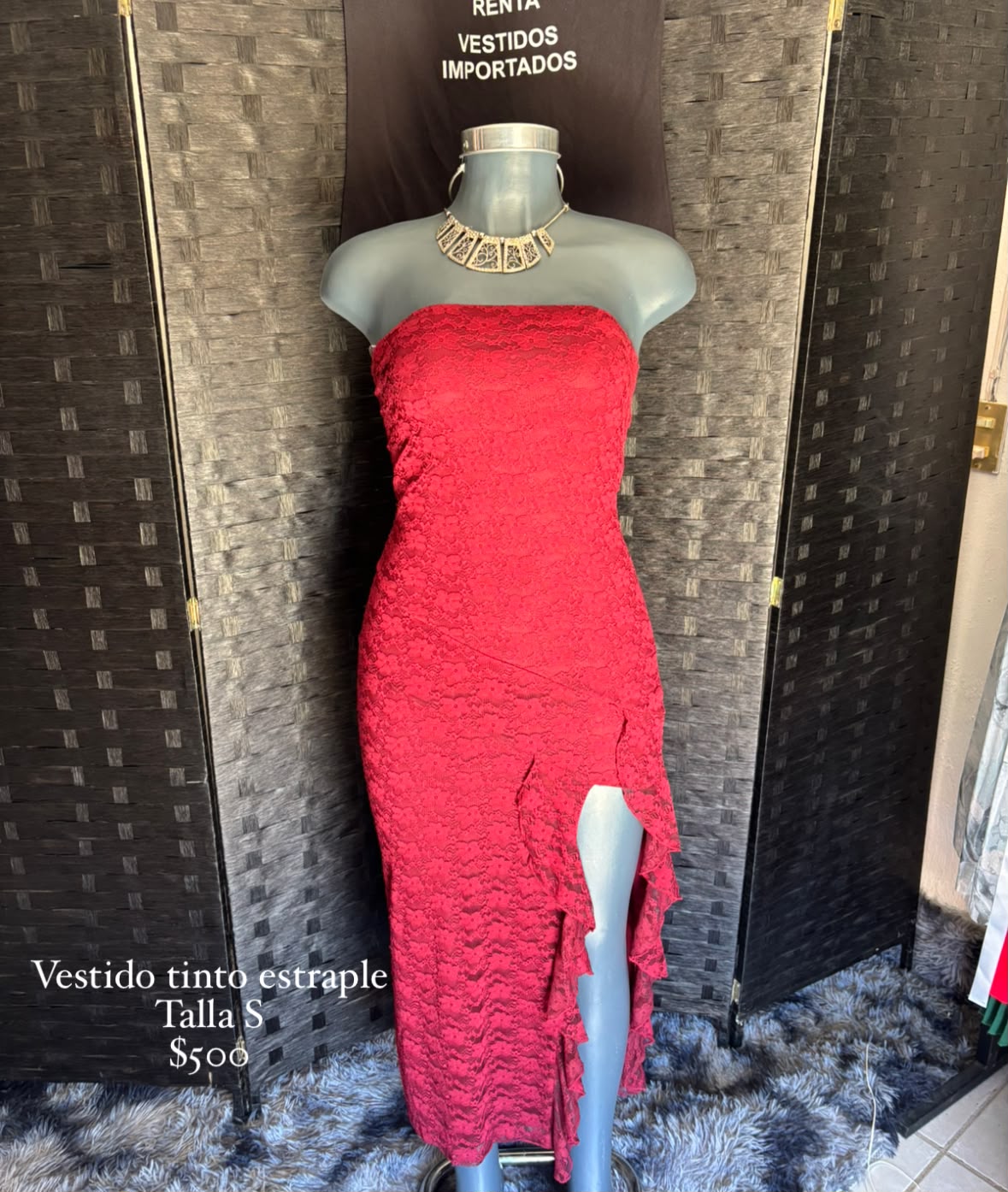 Vestido Tinto Estraple de Encaje — vestido importado