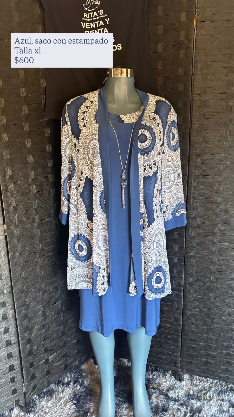 Vestido Azul con Saco Estampado — vestido importado