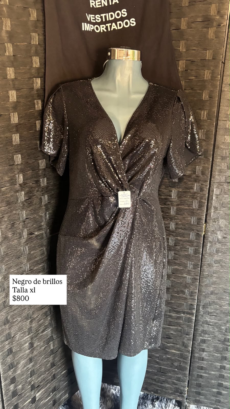 Vestido Negro de Brillos Cruzado — vestido importado