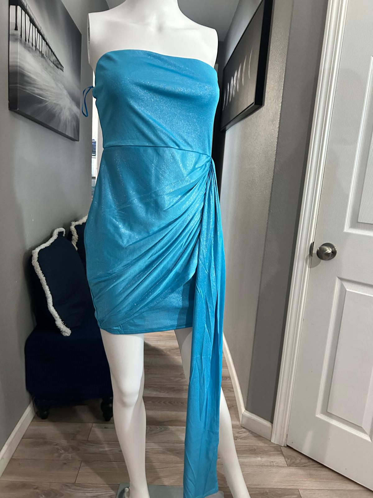 Vestido Turquesa Drapeado Strapless — vestido importado