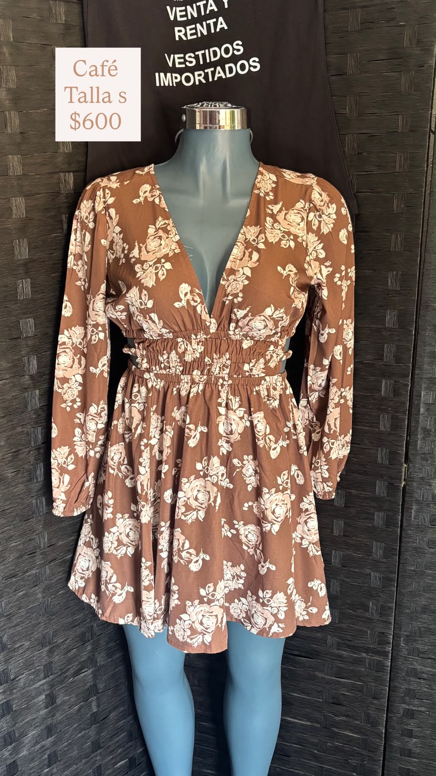 Vestido Café Floral Corto — vestido importado