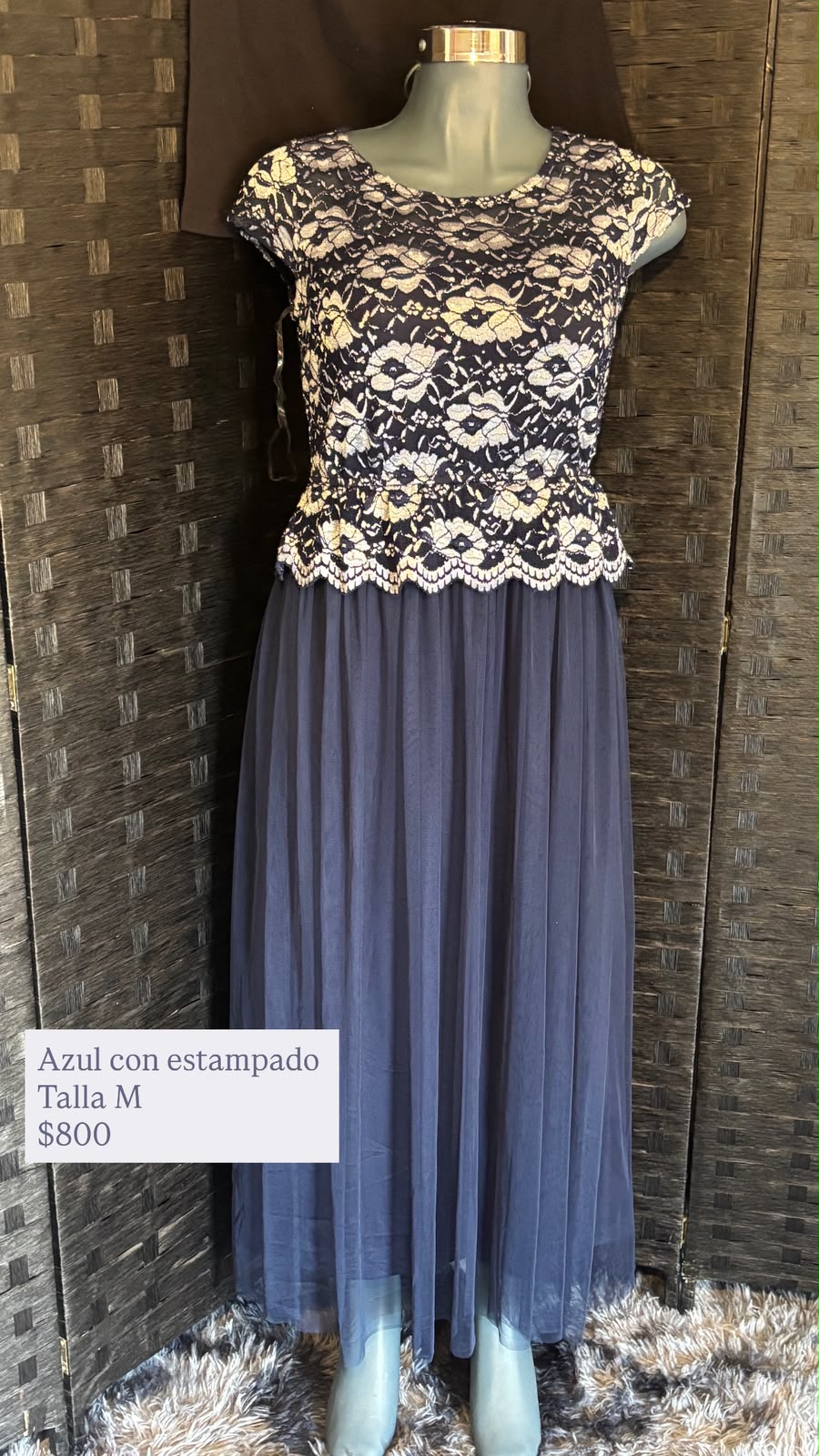 Vestido Azul con Encaje y Tul — vestido importado