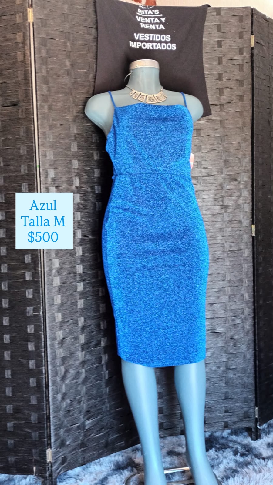 Vestido Azul Glitter Midi — vestido importado