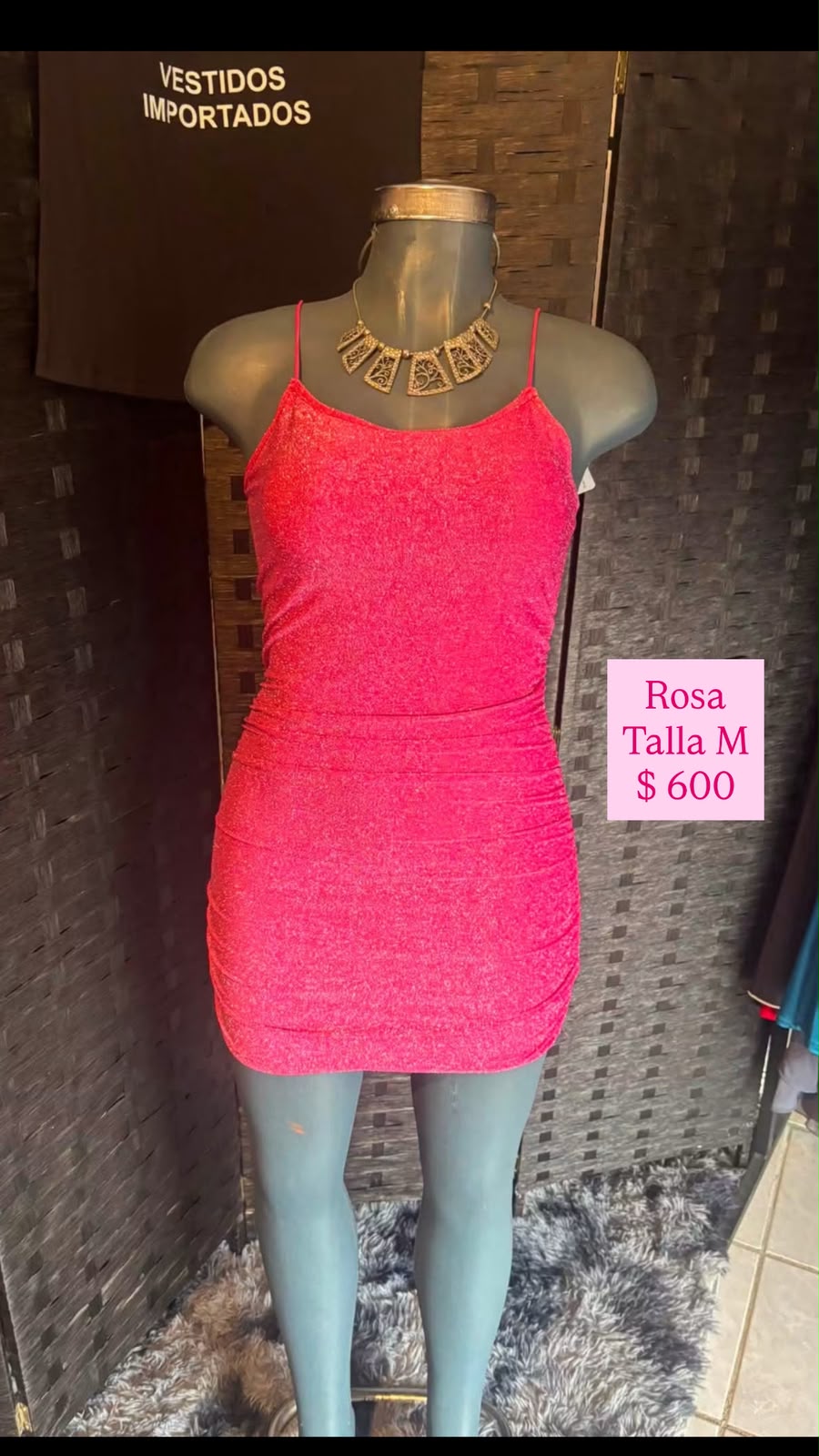 Vestido Rosa Glitter Corto — vestido importado