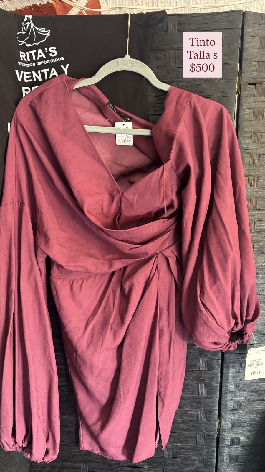 Vestido Tinto de Manga Globo — vestido importado