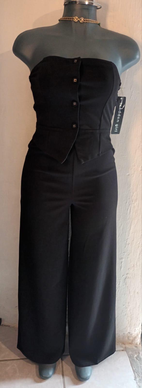 Jumpsuit Negro Strapless con Botones — vestido importado
