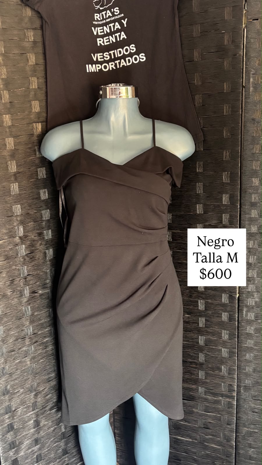 Vestido Negro Drapeado Corto — vestido importado