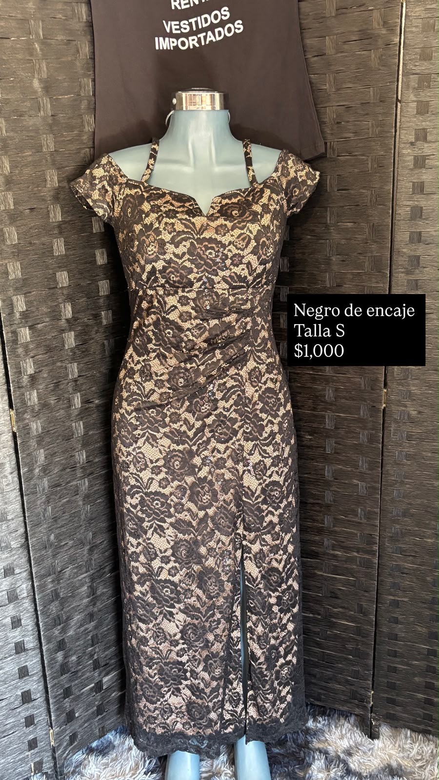 Vestido Negro de Encaje sobre Nude — vestido importado