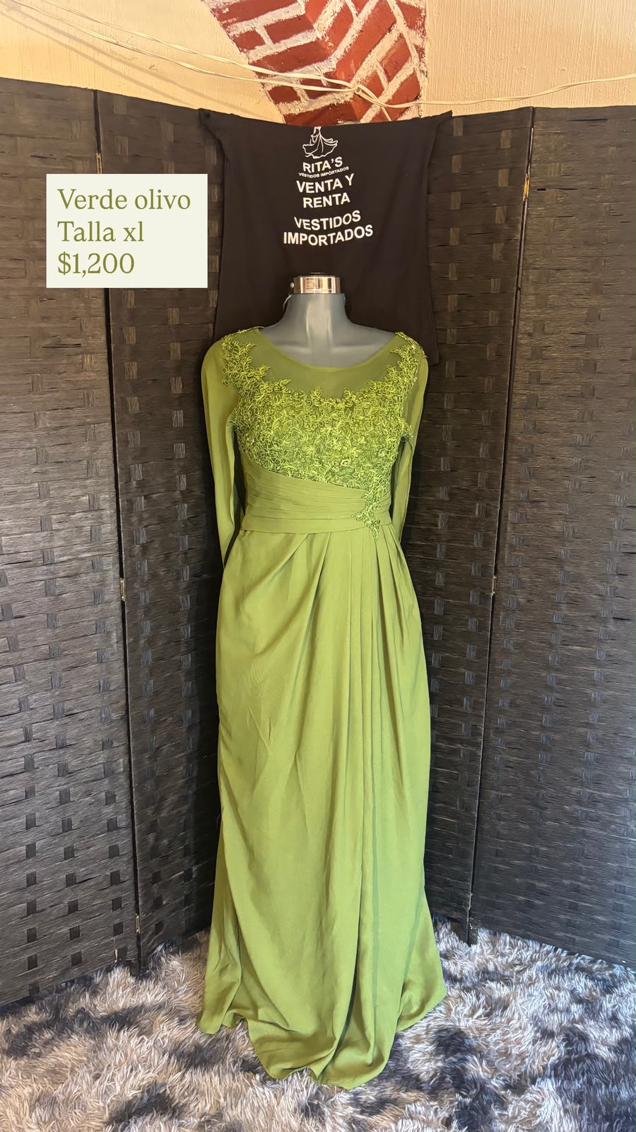 Vestido Verde Olivo con Encaje — vestido importado