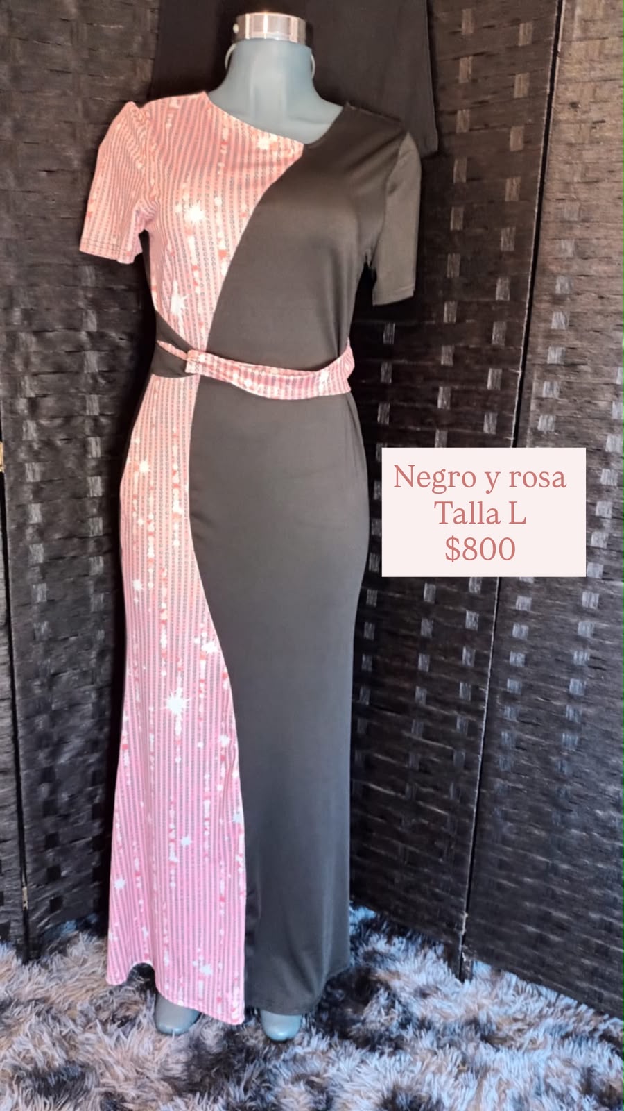 Vestido Negro y Rosa con Lentejuela — vestido importado