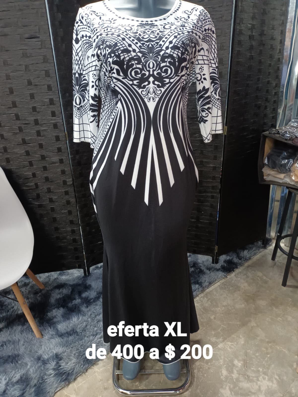 Vestido Blanco y Negro Estampado — vestido importado