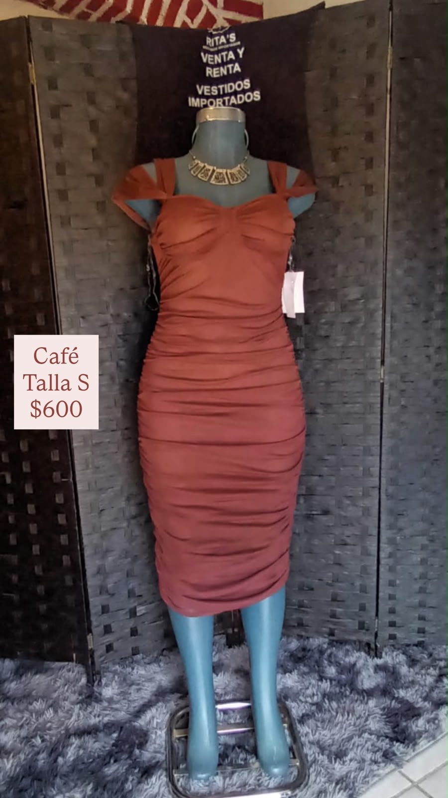 Vestido Café Drapeado — vestido importado
