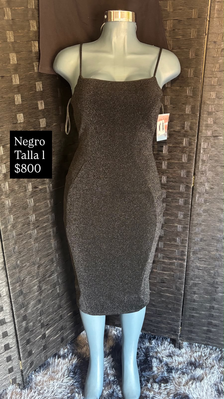 Vestido Negro Glitter Midi — vestido importado