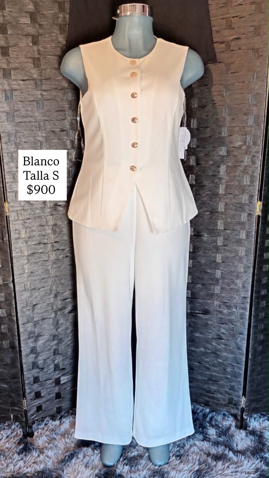 Conjunto Blanco Chaleco y Pantalón — vestido importado