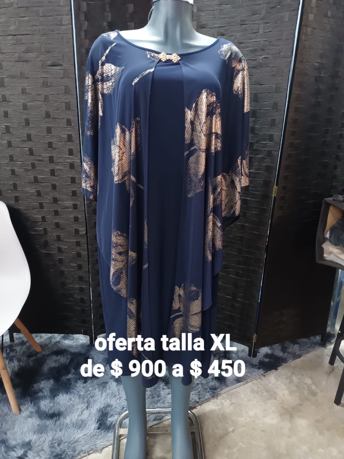 Vestido Azul con Flores Doradas — vestido importado