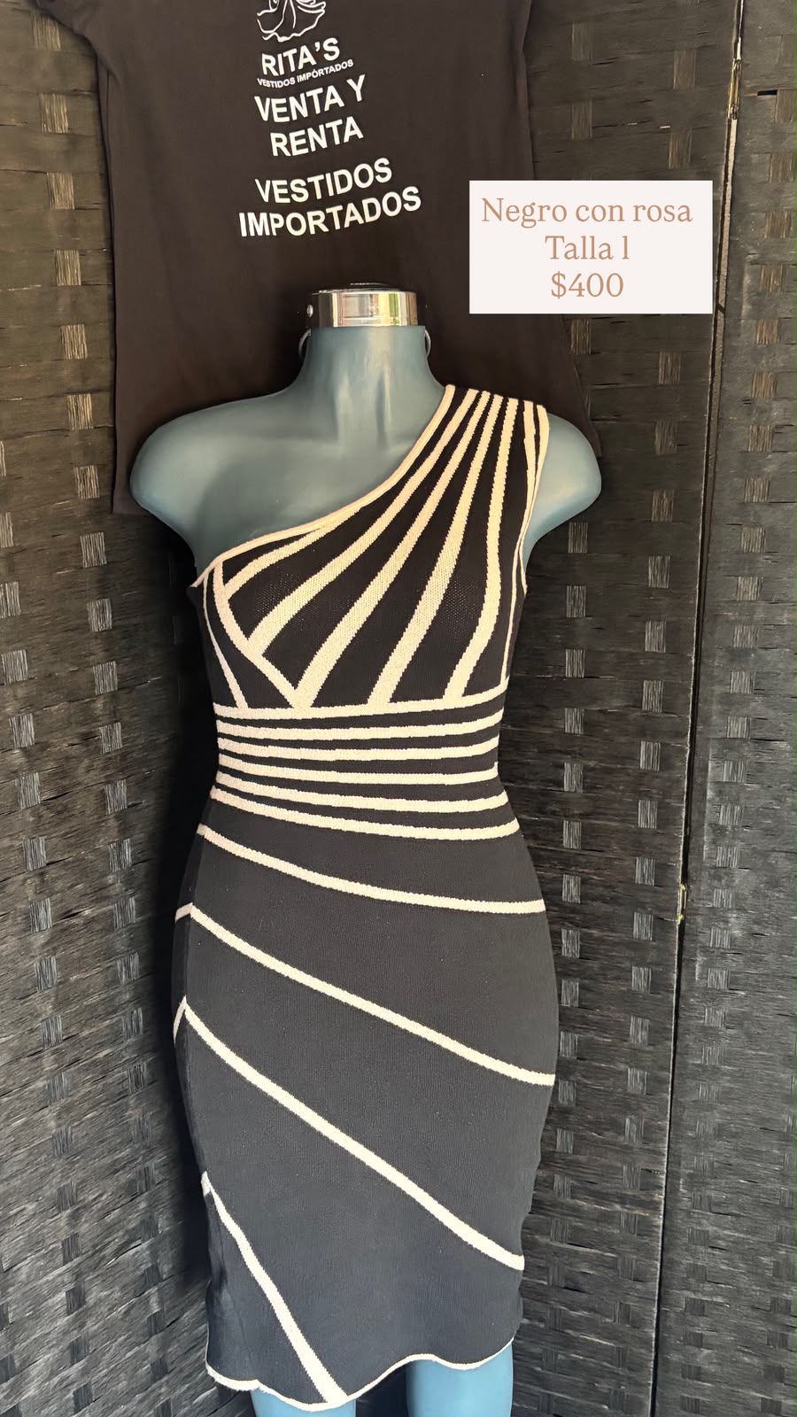 Vestido Negro de Líneas — vestido importado