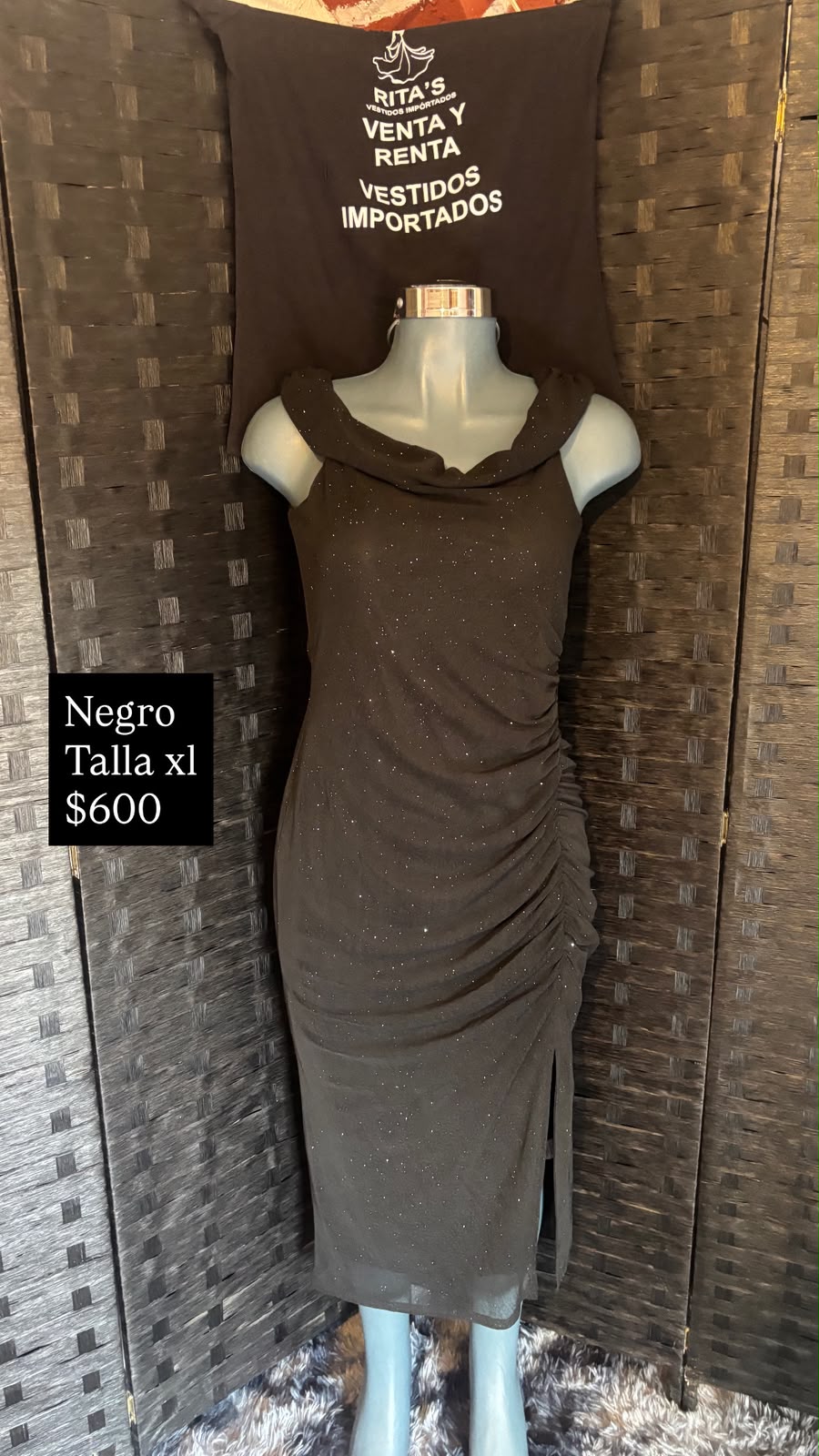 Vestido Negro Glitter Midi — vestido importado