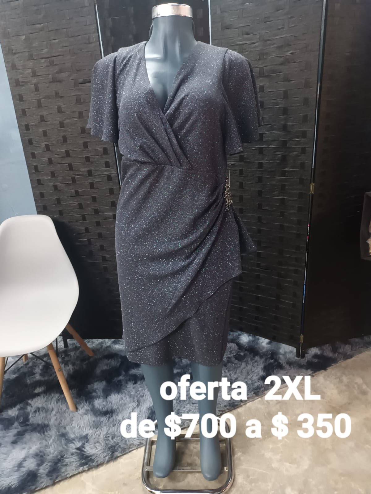 Vestido Gris Glitter Cruzado — vestido importado