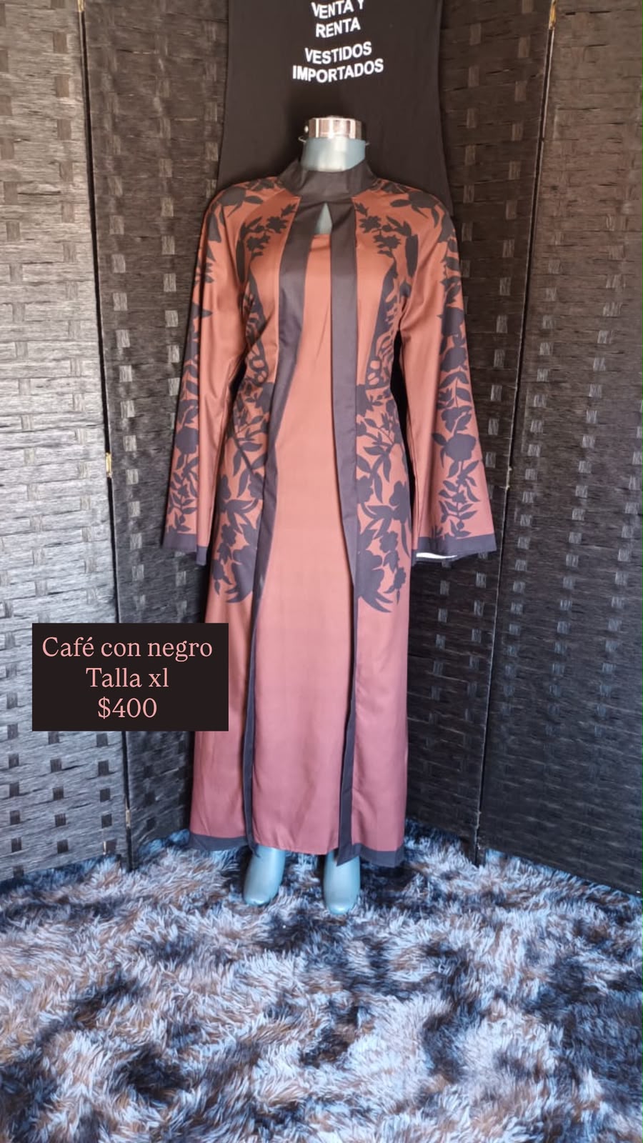 Conjunto Café con Negro Estampado — vestido importado