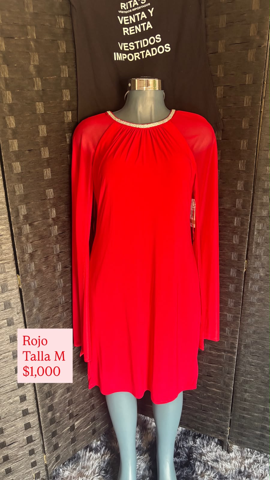 Vestido Rojo con Manga Capa — vestido importado