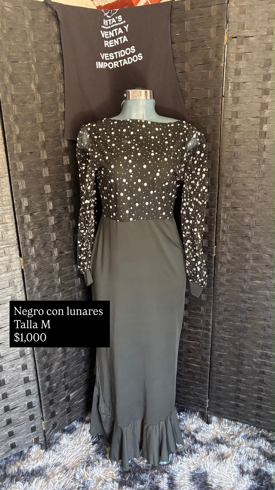 Vestido Negro con Lunares — vestido importado