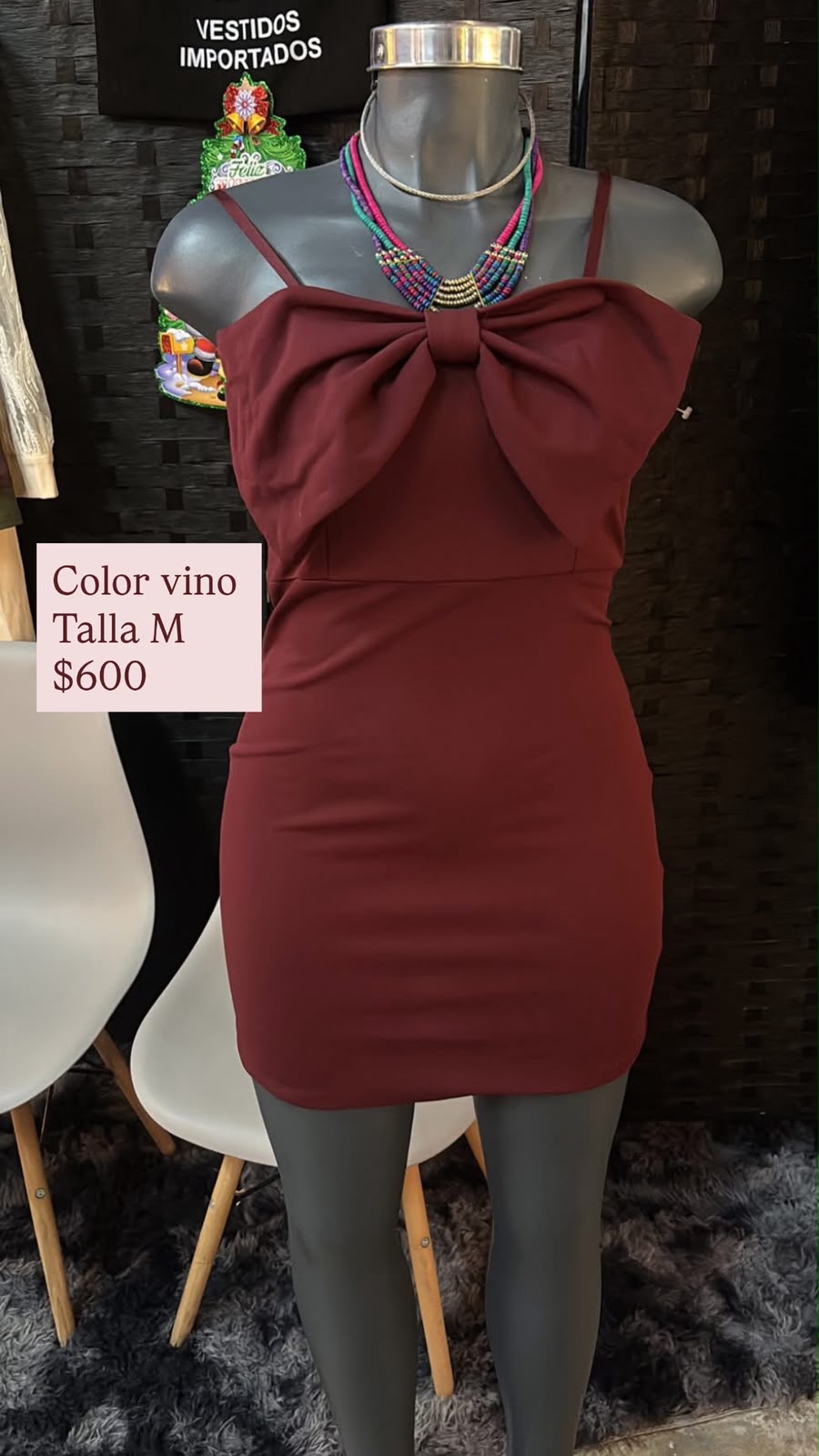Vestido Vino con Moño — vestido importado