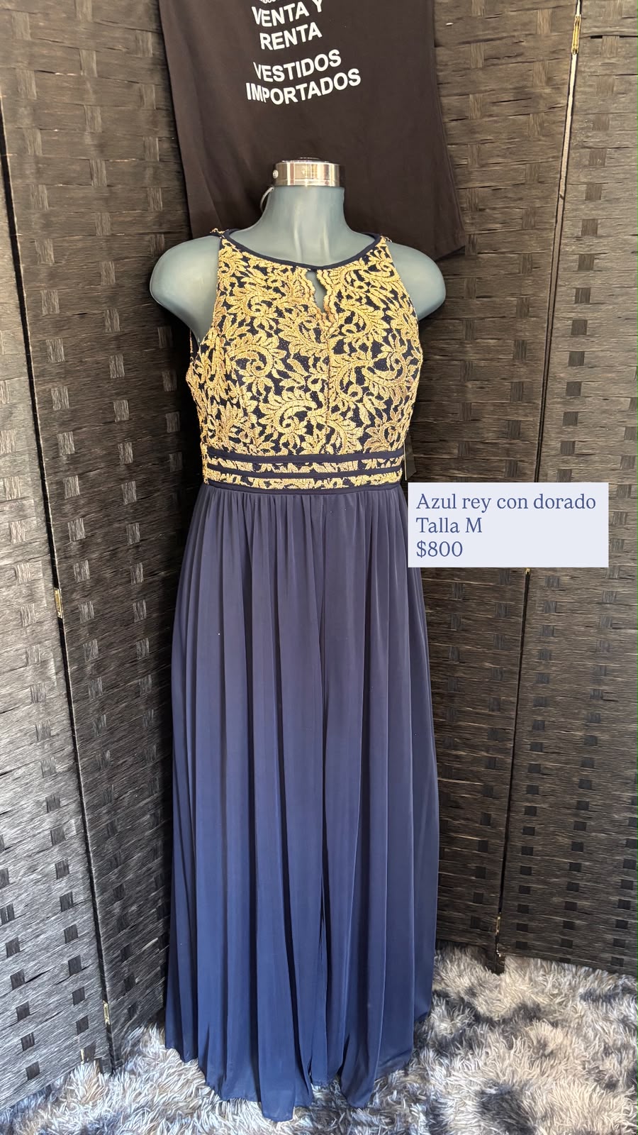 Vestido Azul Rey con Bordado Dorado — vestido importado