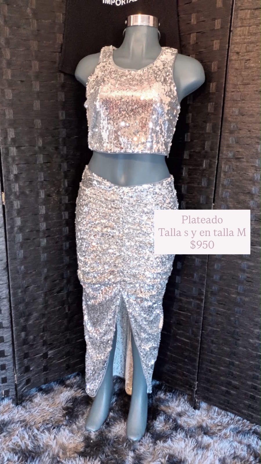 Conjunto Plateado de Lentejuela — vestido importado